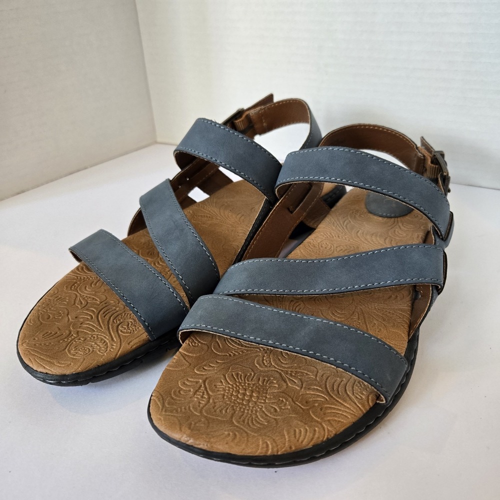 B.O.C. Women' Size 9M Blue  Leather  Slip On Slides Sandals‎ Shoes